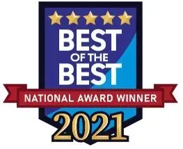 Award badge: "Best of the Best" National Award Winner, 2021, with five gold stars.
