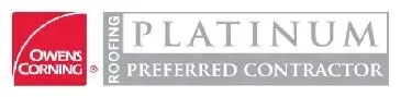 Owens Corning Platinum Preferred Contractor logo: red square with Owens Corning text, gray background with Platinum text.